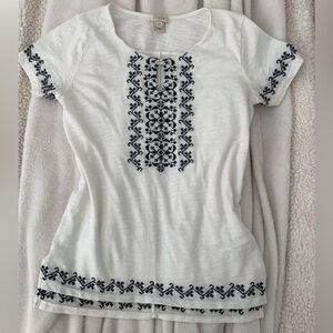 J. Crew White Short-Sleeve Tee with Navy Embroidery